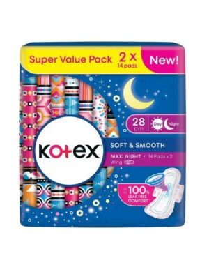 KOTEX SOFT & SMOOTH MAXI NIGHT WING 28CM (TWIN PACK) 2 X 14'S