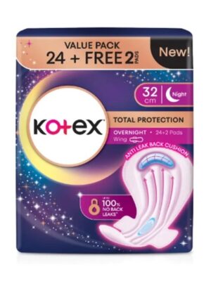 KOTEX TOTAL PROTECTION OVERNIGHT WING 32CM (VALUE PACK) 26’S
