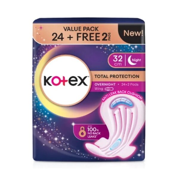 KOTEX TOTAL PROTECTION OVERNIGHT WING 32CM (VALUE PACK) 26’S