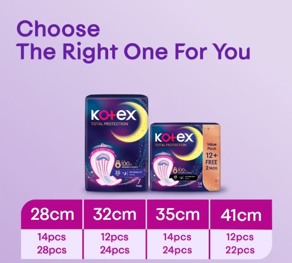 KOTEX TOTAL PROTECTION OVERNIGHT WING 28CM (VALUE PACK) 30'S