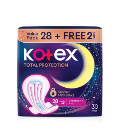 KOTEX TOTAL PROTECTION OVERNIGHT WING 28CM (VALUE PACK) 30'S