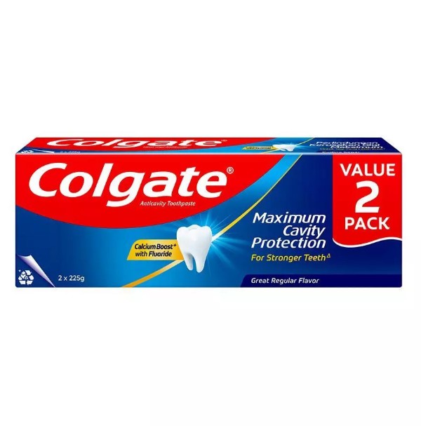 COLGATE Maximum Cavity Protection GREAT REGULAR FLAVOUR Toothpaste (Valuepack 225g x 2)