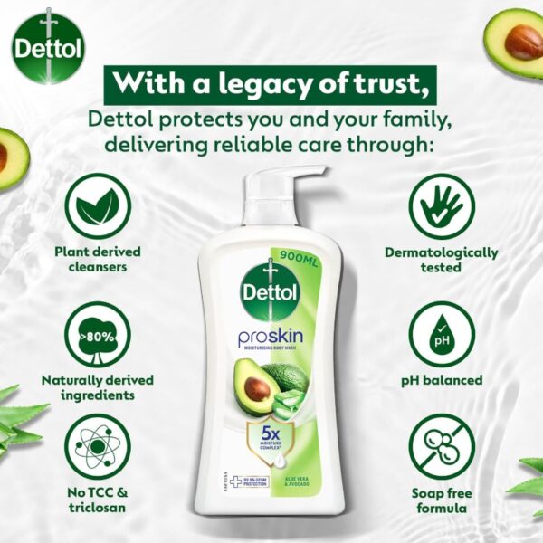 DETTOL PROSKIN ALOE VERA & AVOCADO MOISTURISING  SHOWER GEL BODY WASH 900ML